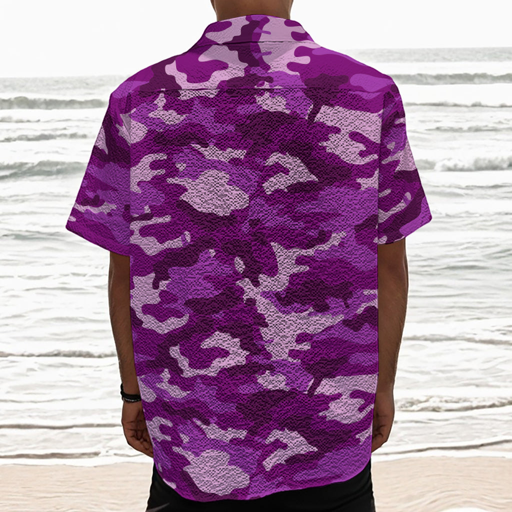 Dark Purple Camouflage Print Textured Short Sleeve Shirt