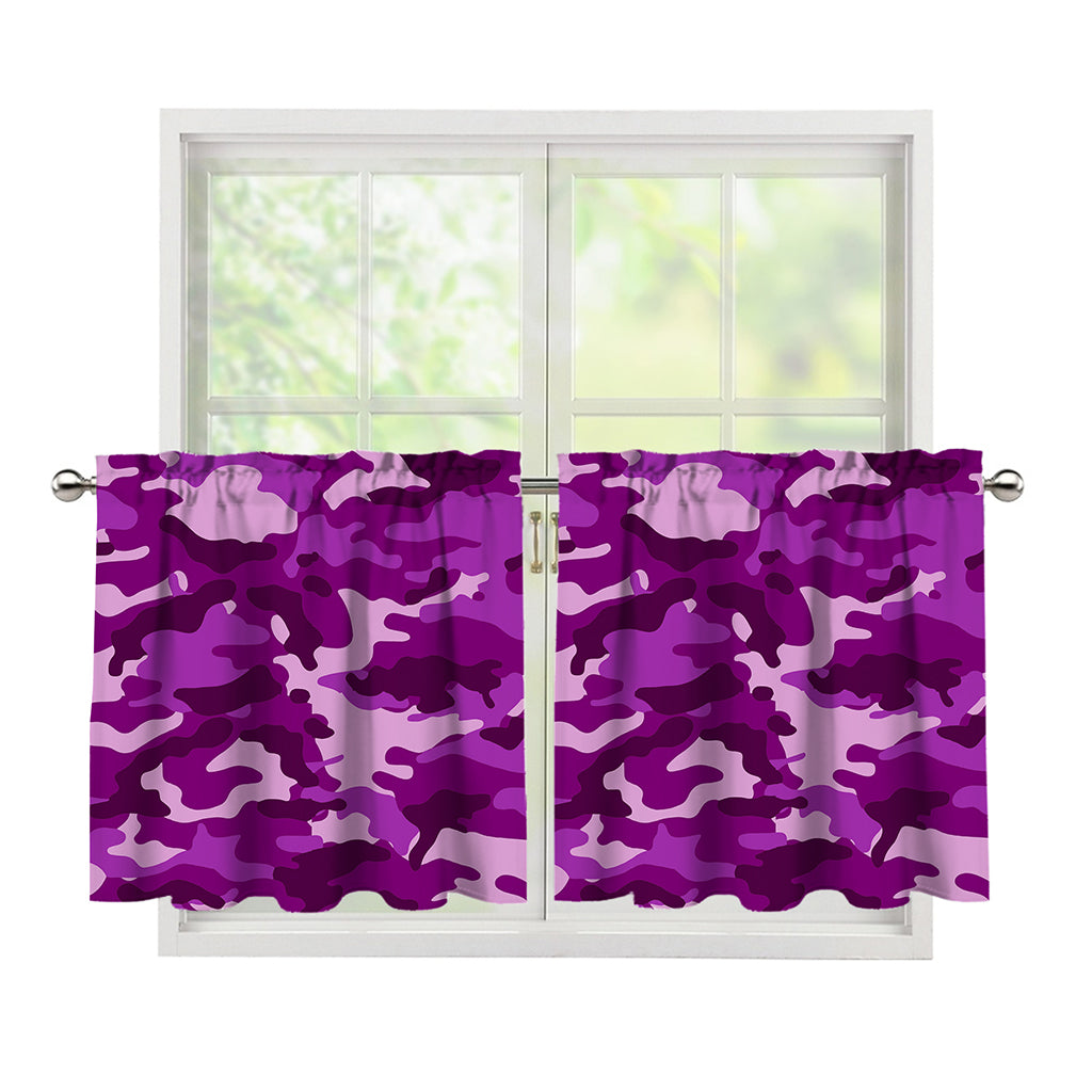 Dark Purple Camouflage Print Tier Curtains