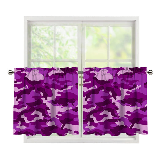 Dark Purple Camouflage Print Tier Curtains