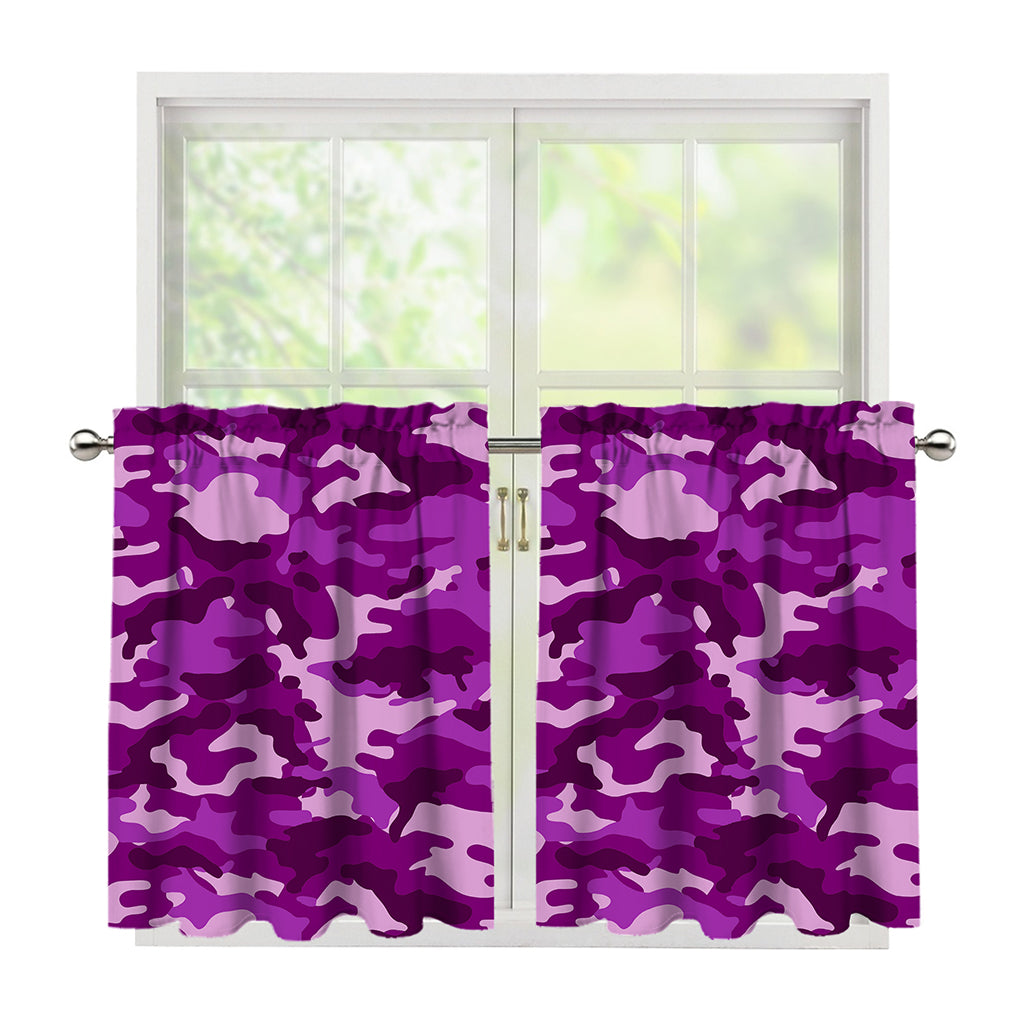 Dark Purple Camouflage Print Tier Curtains