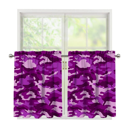 Dark Purple Camouflage Print Tier Curtains