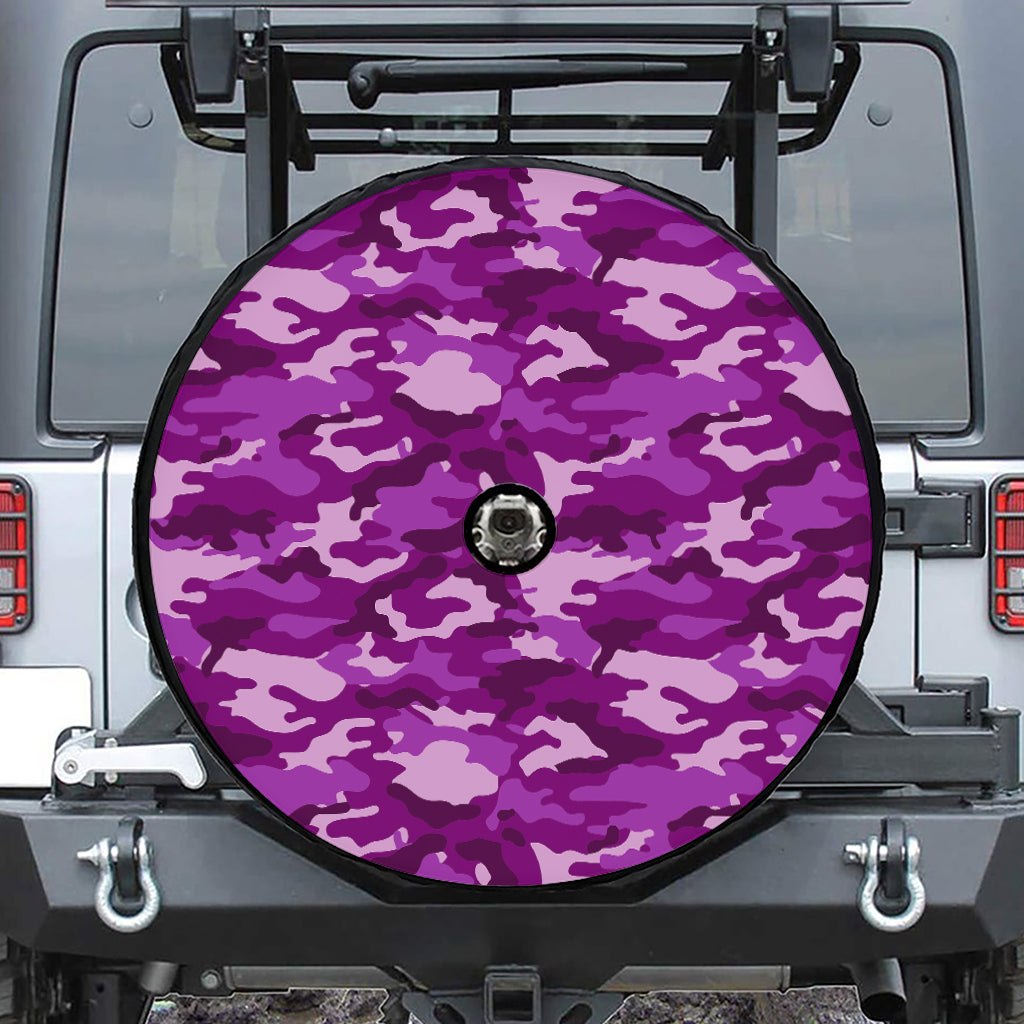 Dark Purple Camouflage Print Tire Cover With Camera Hole