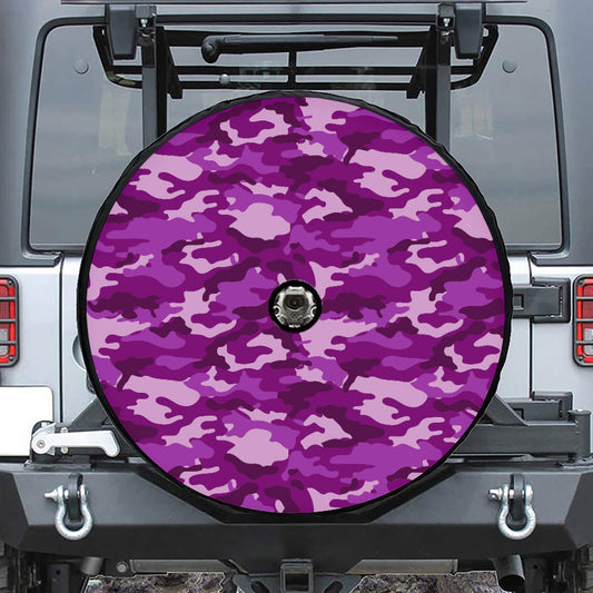Dark Purple Camouflage Print Tire Cover With Camera Hole