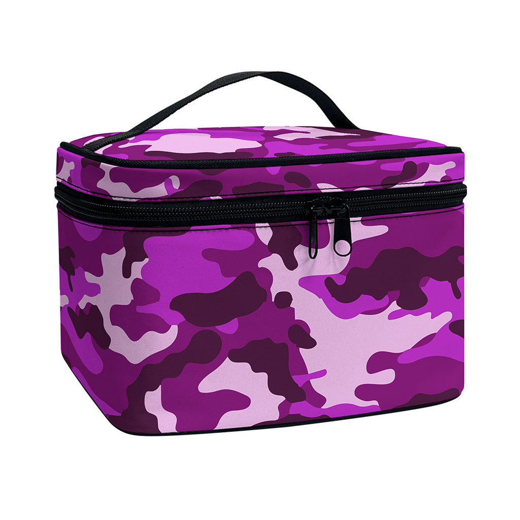 Dark Purple Camouflage Print Travel Makeup Bag