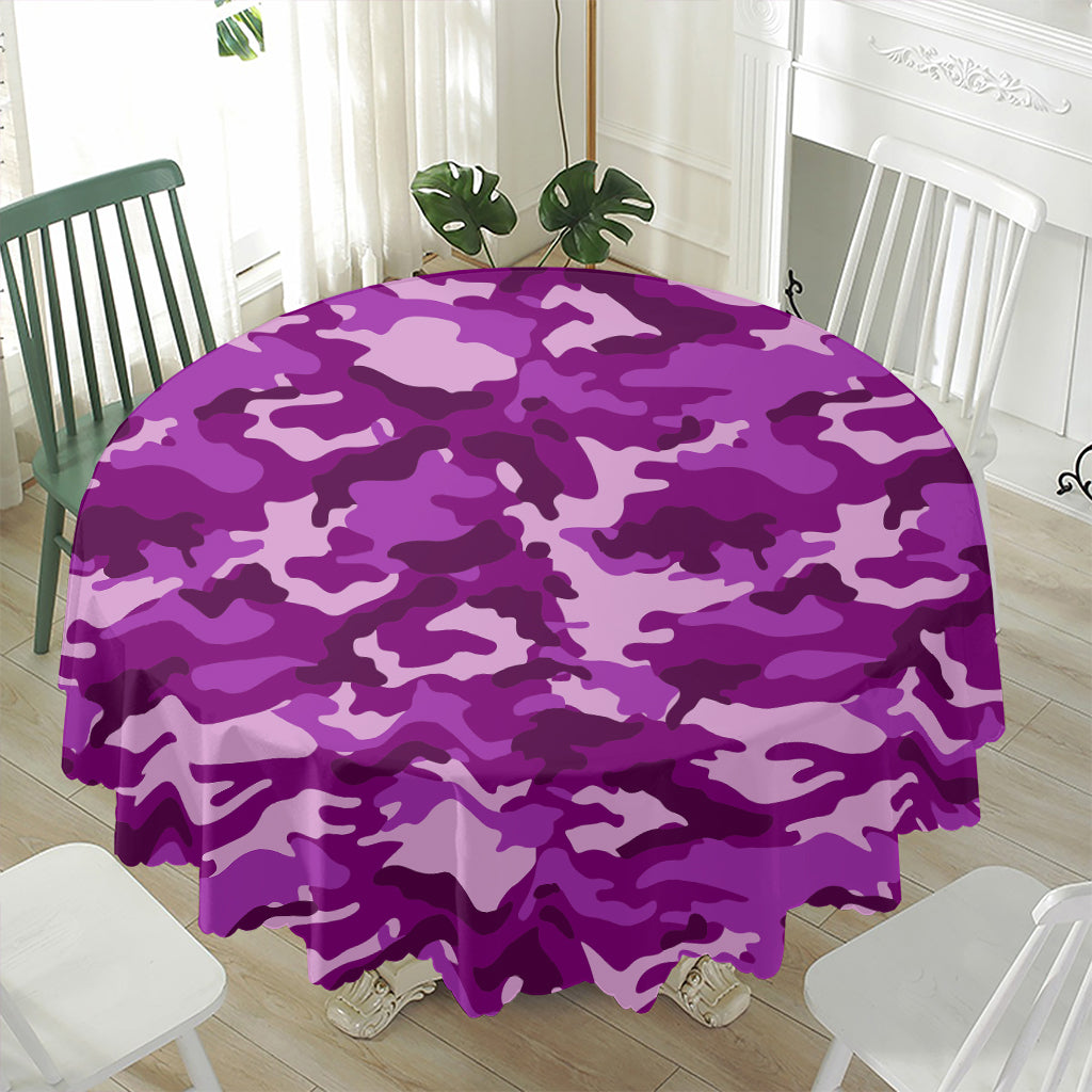 Dark Purple Camouflage Print Waterproof Round Tablecloth