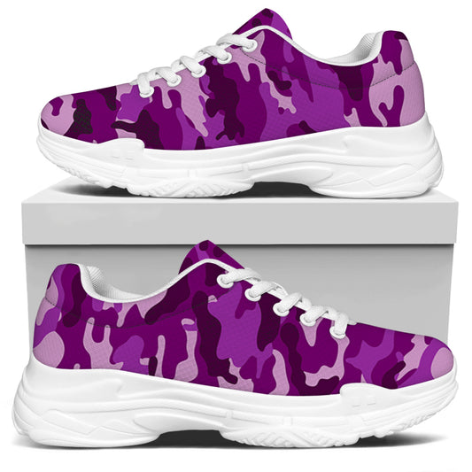 Dark Purple Camouflage Print White Chunky Shoes