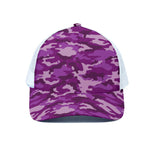 Dark Purple Camouflage Print White Mesh Trucker Cap