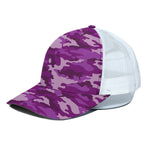 Dark Purple Camouflage Print White Mesh Trucker Cap