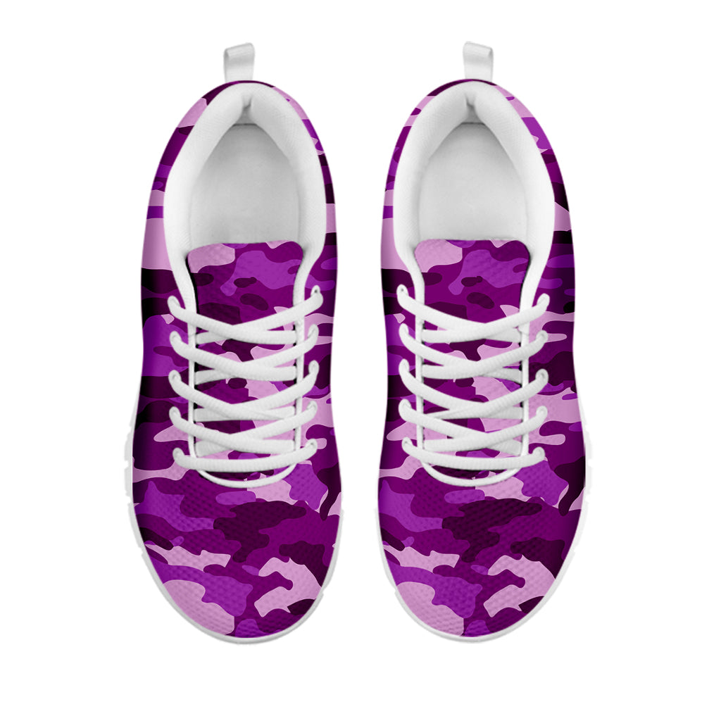 Dark Purple Camouflage Print White Running Shoes