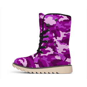 Dark Purple Camouflage Print Winter Boots