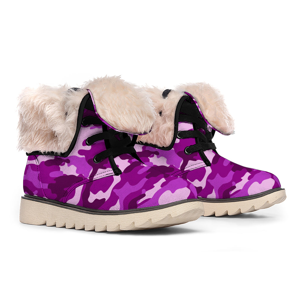 Dark Purple Camouflage Print Winter Boots