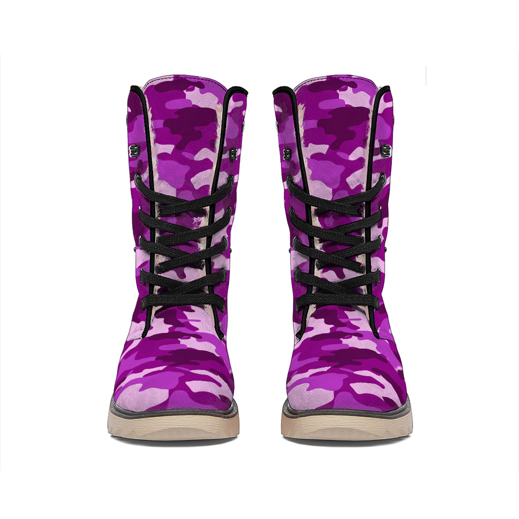 Dark Purple Camouflage Print Winter Boots