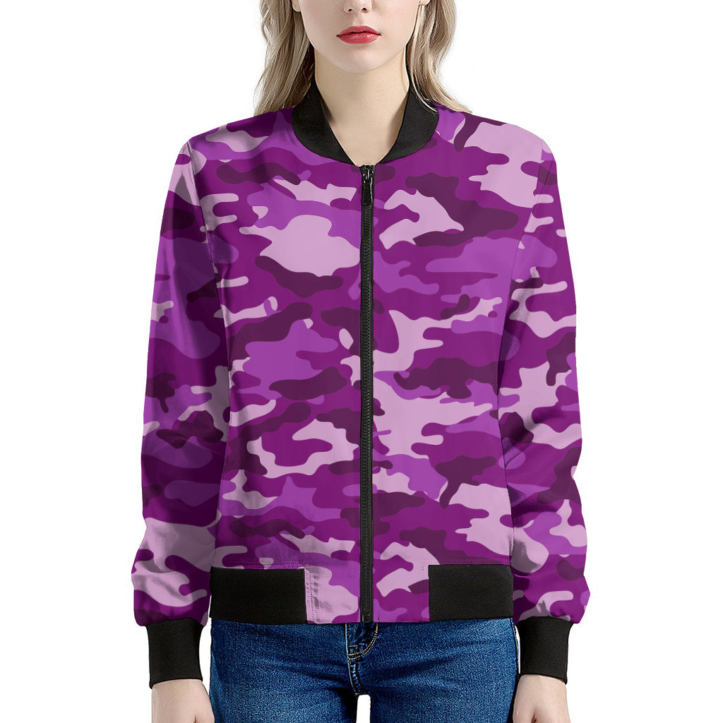 Dark Purple Camouflage Print Women's Bomber Jacket