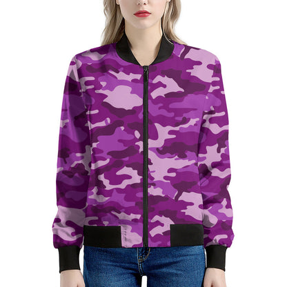 Dark Purple Camouflage Print Women's Bomber Jacket