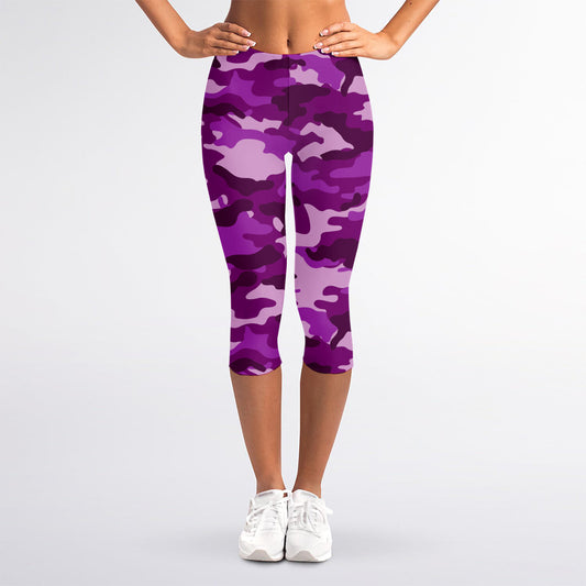 Dark Purple Camouflage Print Women's Capri Leggings