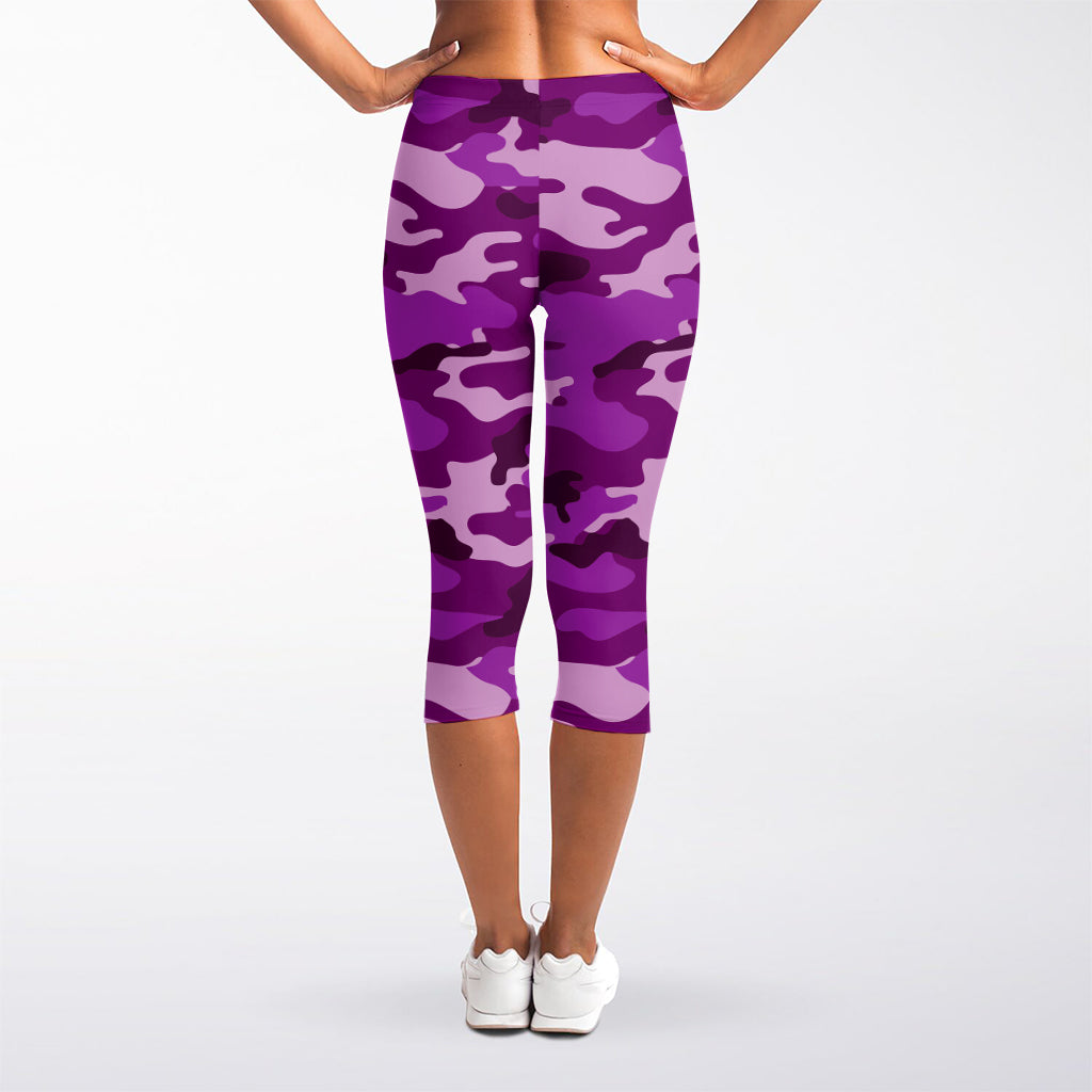 Dark Purple Camouflage Print Women's Capri Leggings