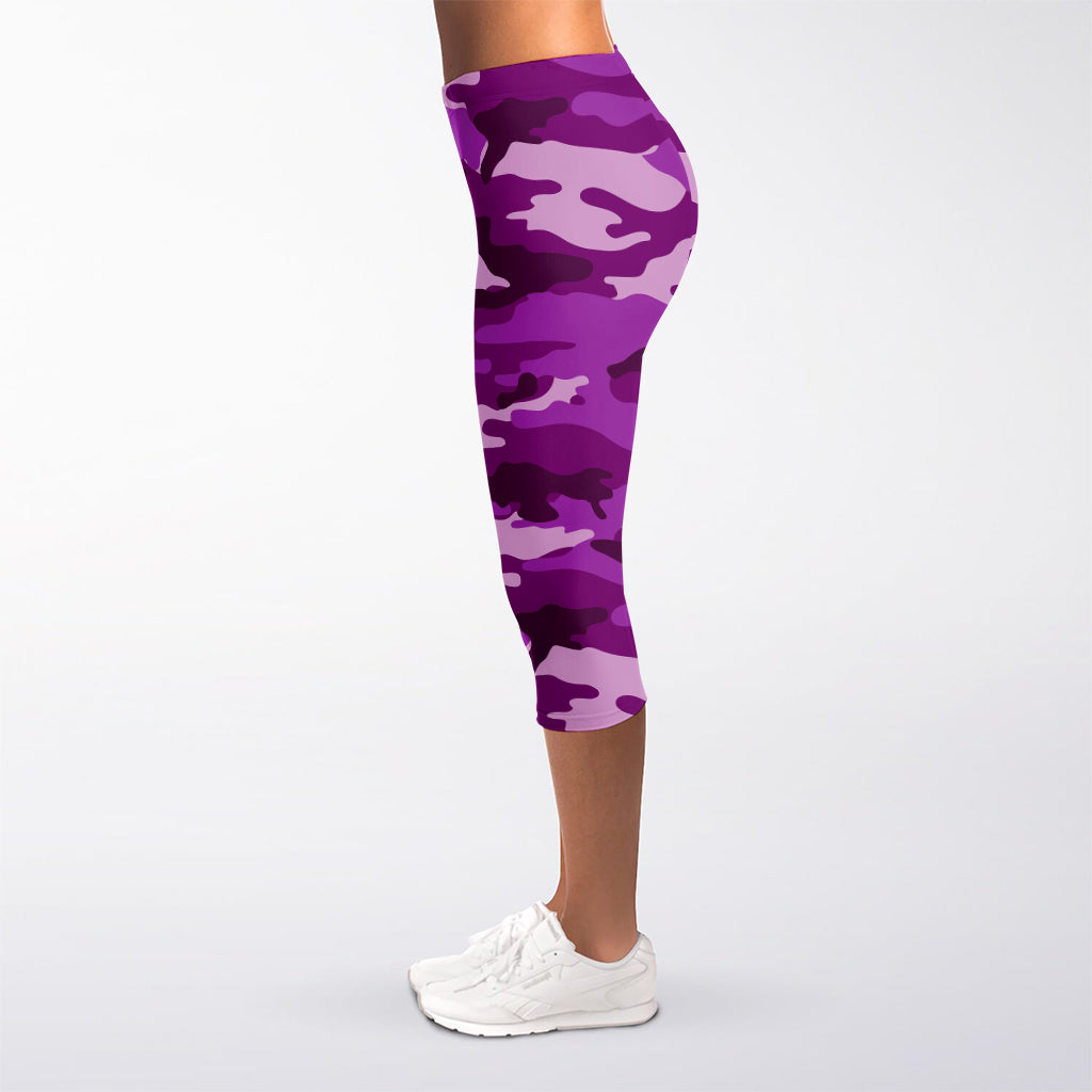 Dark Purple Camouflage Print Women's Capri Leggings