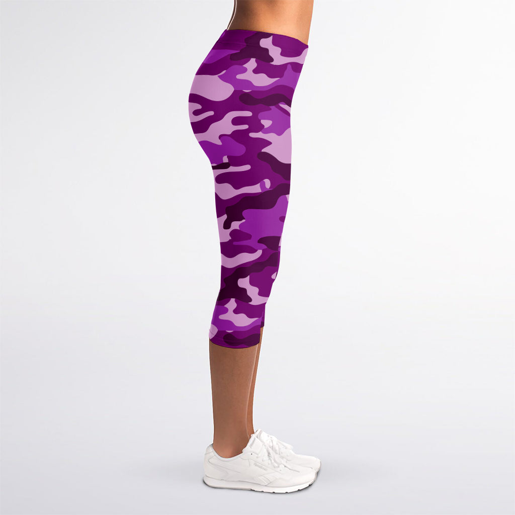 Dark Purple Camouflage Print Women's Capri Leggings