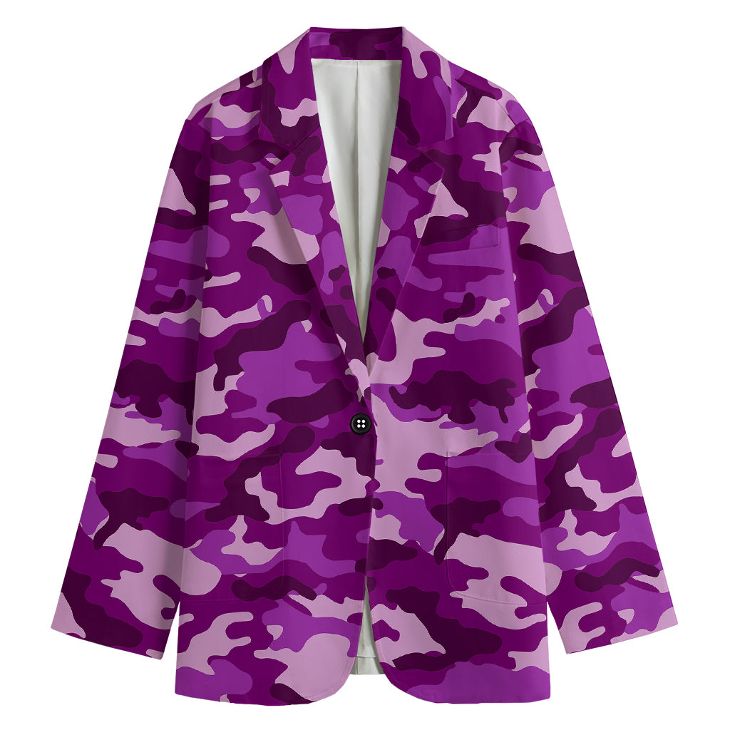 Dark Purple Camouflage Print Women's Cotton Blazer