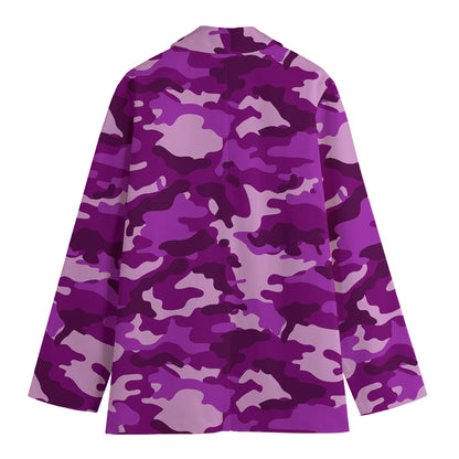 Dark Purple Camouflage Print Women's Cotton Blazer