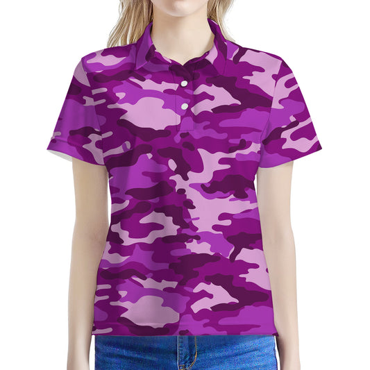 Dark Purple Camouflage Print Women's Polo Shirt