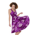 Dark Purple Camouflage Print Sleeveless Knee Length Dress
