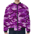 Dark Purple Camouflage Print Zip Sleeve Bomber Jacket