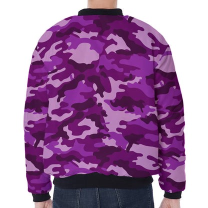 Dark Purple Camouflage Print Zip Sleeve Bomber Jacket