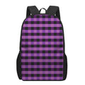Dark Purple Check Pattern Print 17 Inch Backpack