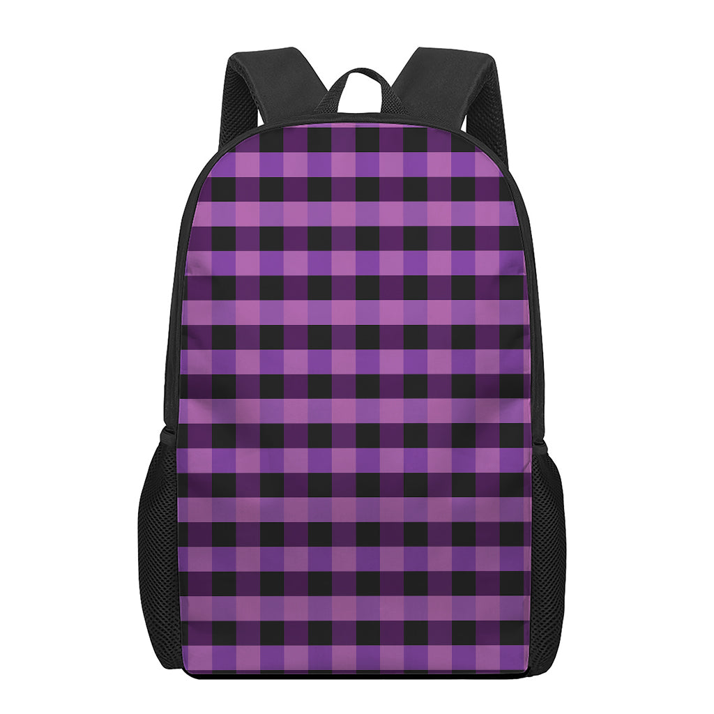 Dark Purple Check Pattern Print 17 Inch Backpack