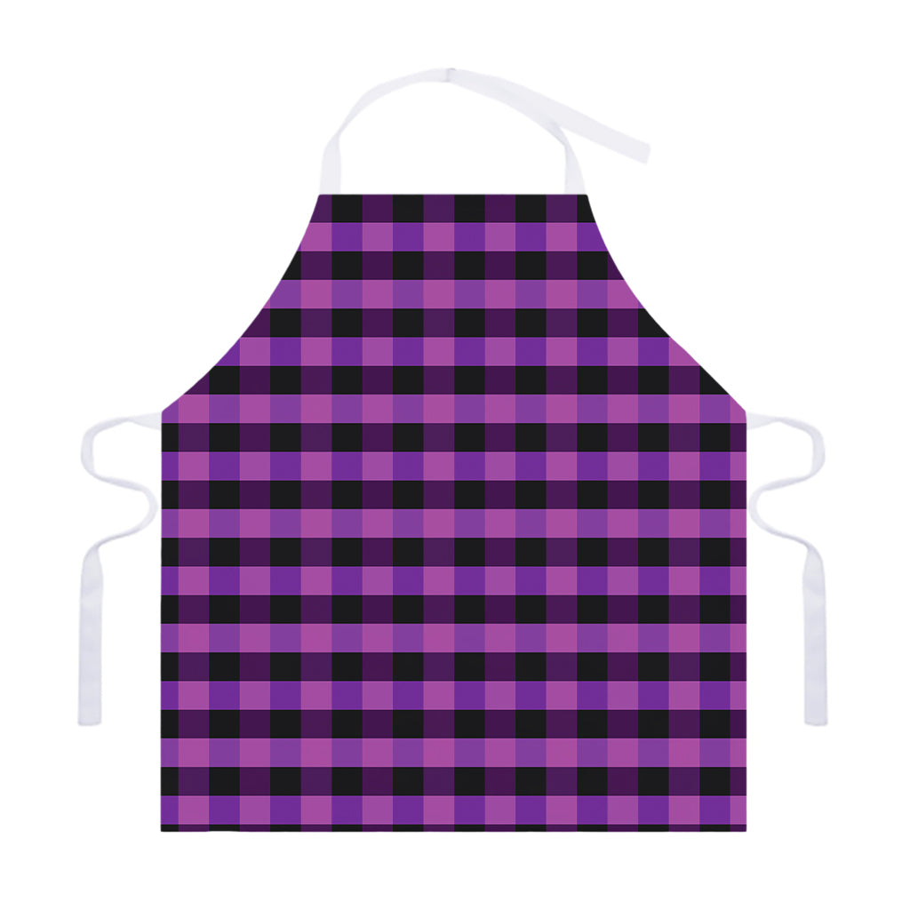 Dark Purple Check Pattern Print Adjustable Apron