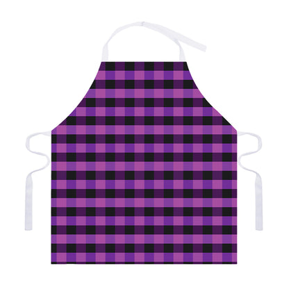 Dark Purple Check Pattern Print Adjustable Apron