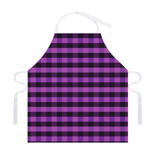 Dark Purple Check Pattern Print Adjustable Apron