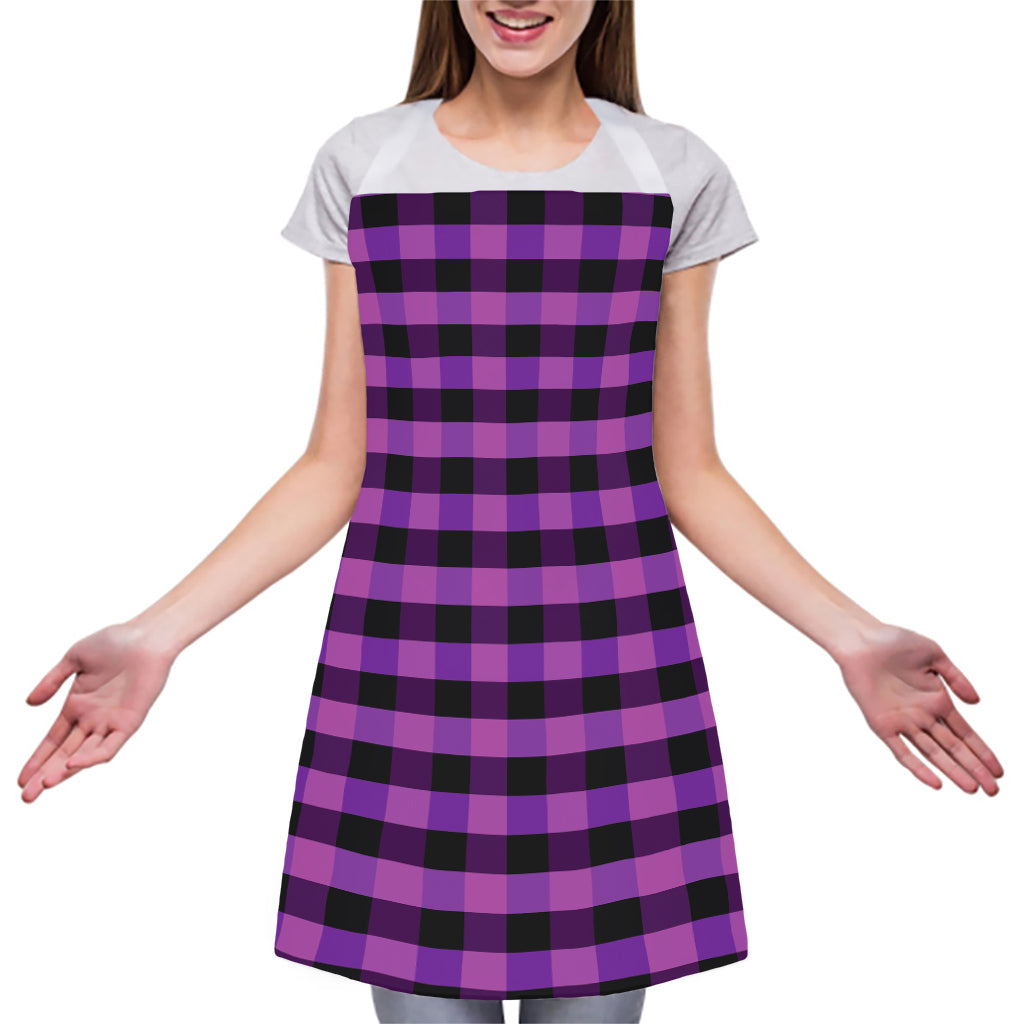 Dark Purple Check Pattern Print Adjustable Apron