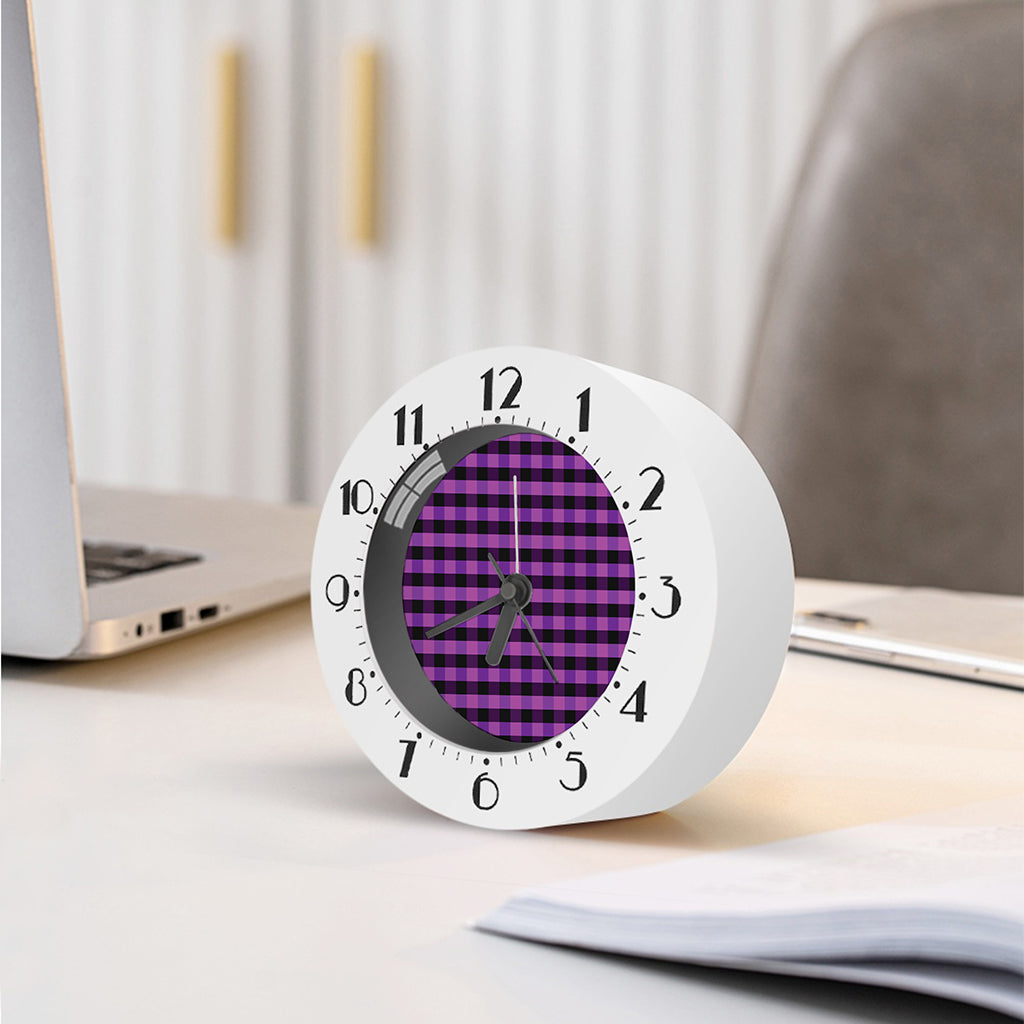 Dark Purple Check Pattern Print Alarm Clock