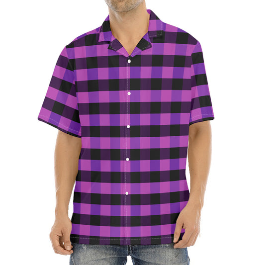 Dark Purple Check Pattern Print Aloha Shirt