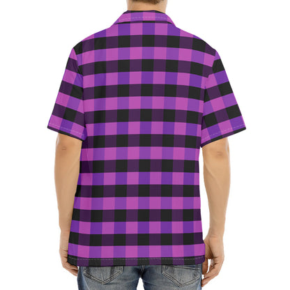 Dark Purple Check Pattern Print Aloha Shirt