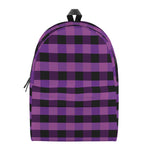 Dark Purple Check Pattern Print Backpack