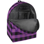 Dark Purple Check Pattern Print Backpack