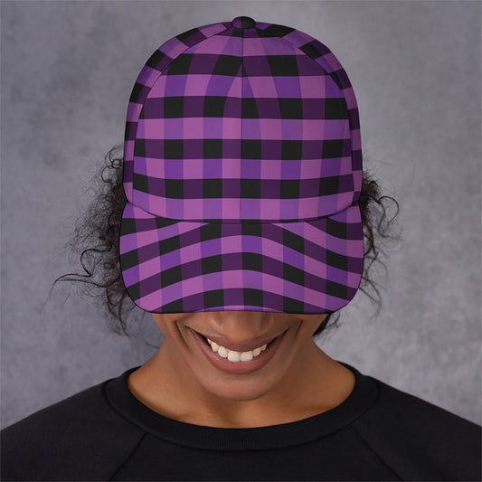 Dark Purple Check Pattern Print Baseball Cap