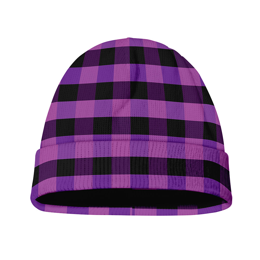 Dark Purple Check Pattern Print Beanie