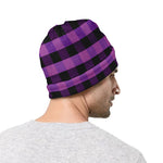 Dark Purple Check Pattern Print Beanie