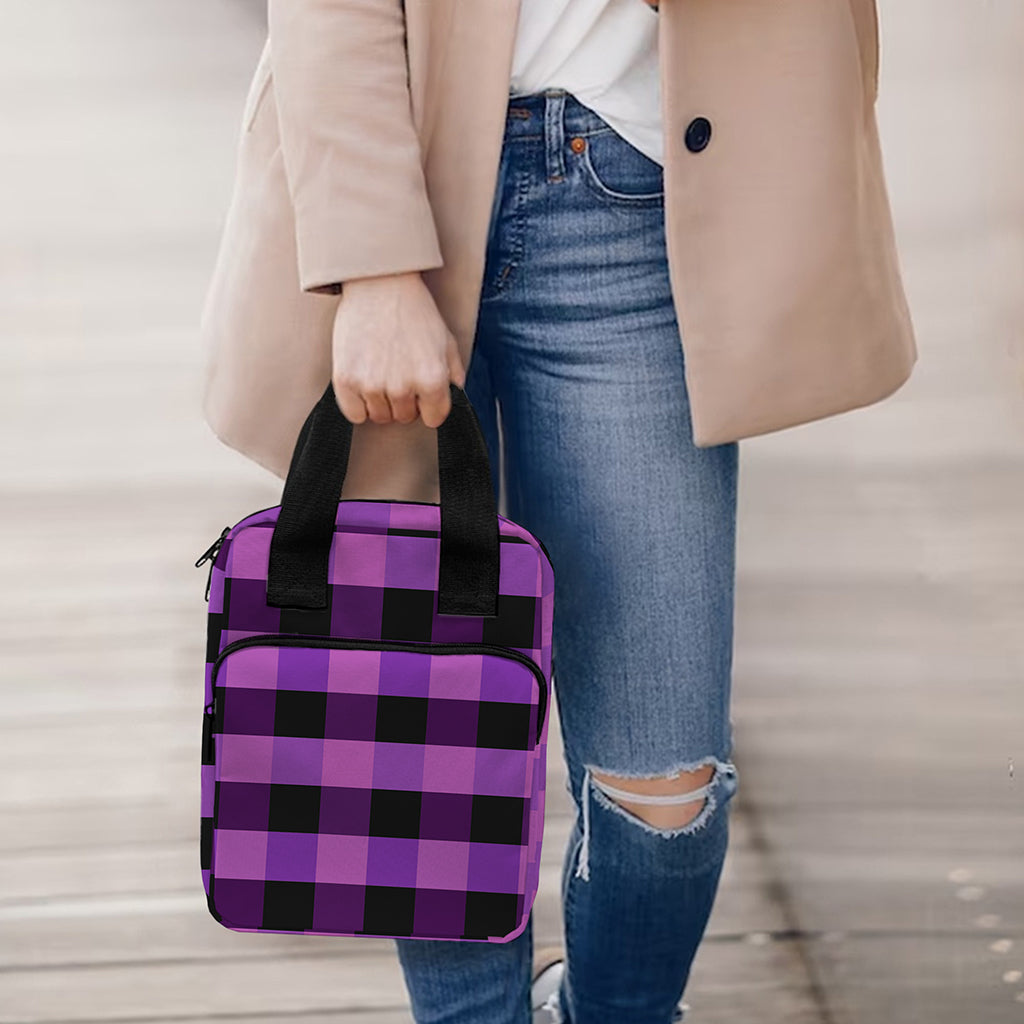 Dark Purple Check Pattern Print Bible Tote Bag