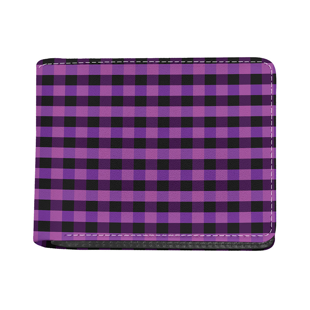 Dark Purple Check Pattern Print Bifold Wallet