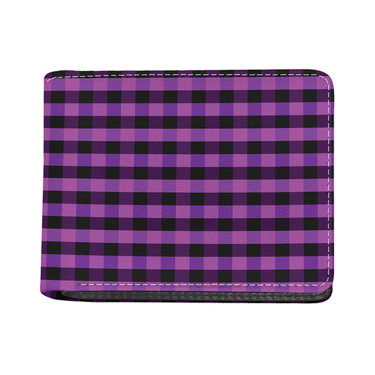 Dark Purple Check Pattern Print Bifold Wallet