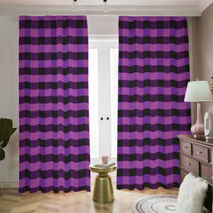 Dark Purple Check Pattern Print Blackout Pencil Pleat Curtains