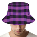Dark Purple Check Pattern Print Bucket Hat