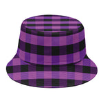 Dark Purple Check Pattern Print Bucket Hat