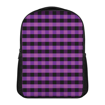 Dark Purple Check Pattern Print Casual Backpack