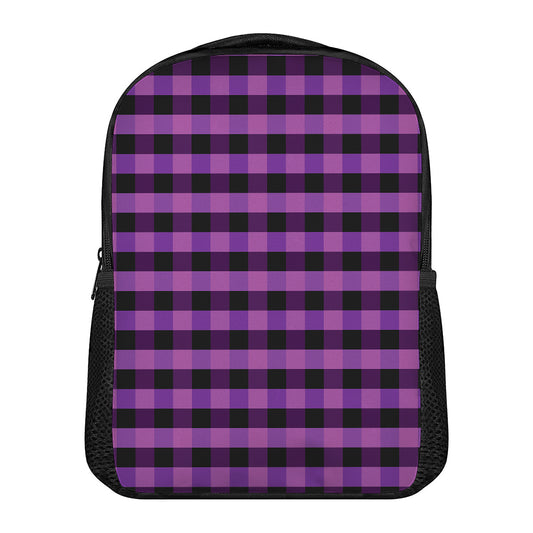 Dark Purple Check Pattern Print Casual Backpack